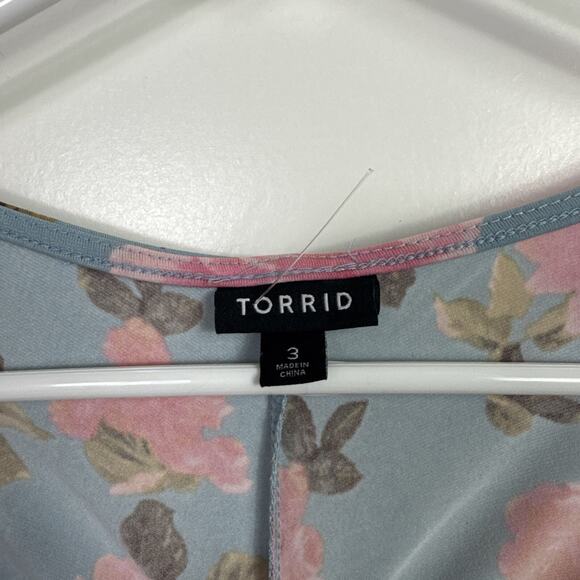 Torrid Floral Print Midi Studio Knit Ruched Dress Blue sz 3 - Picture 5 of 7